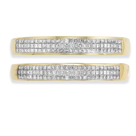 Appraisal: Pair of Gold and Diamond Bangle Bracelets Estimate -