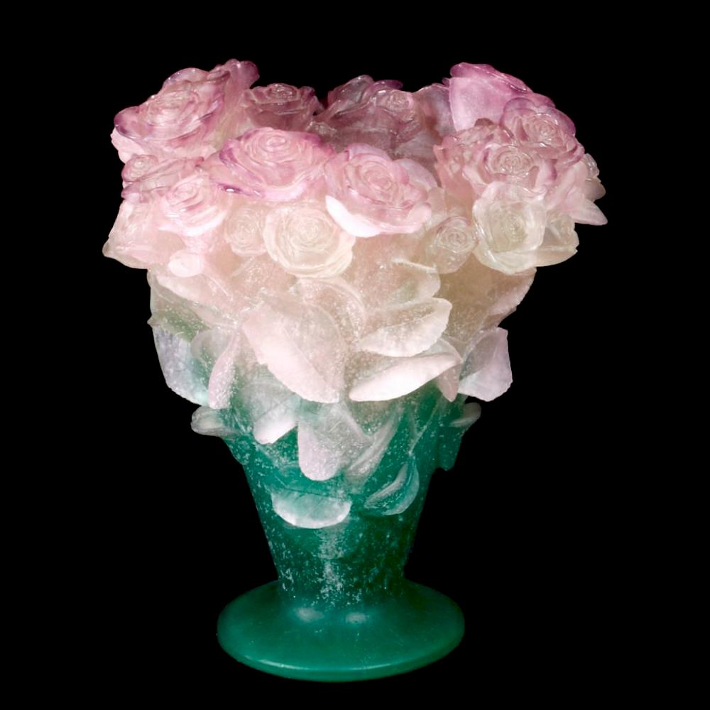 Appraisal: French Daum rose pattern vase A French Daum glass art