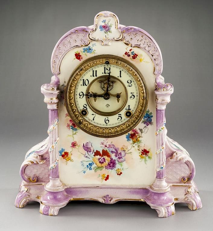 Appraisal: Ansonia Royal Bonn Model Porcelain Shelf Clock DESCRIPTION Ansonia Royal