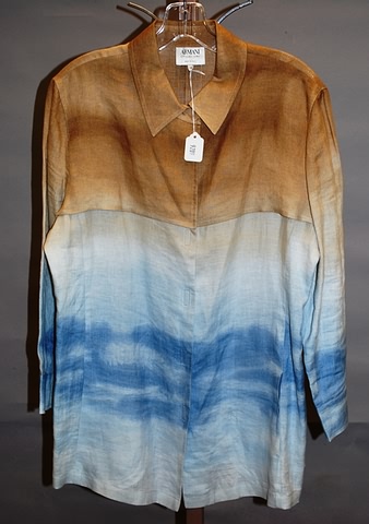 Appraisal: Armani brown blue graduated colors linen long sleeve over shirt