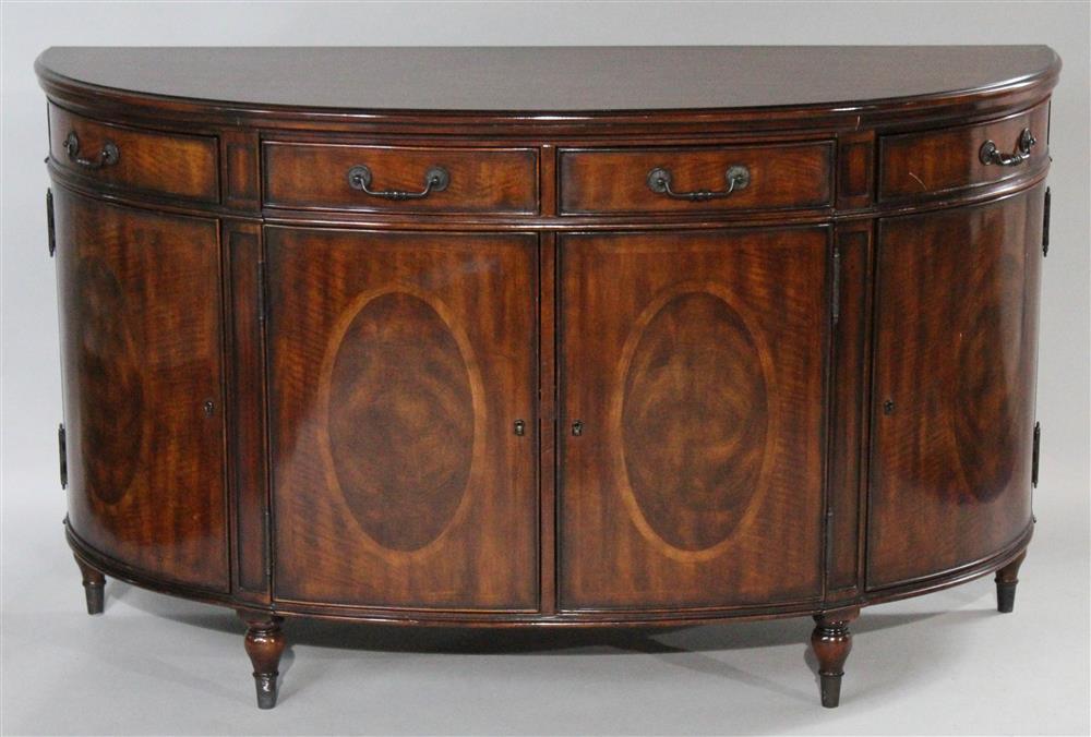 Appraisal: GEORGE III STYLE INLAID MAHOGANY DEMILUNE SIDEBOARD DESIGNED BY THEODORE