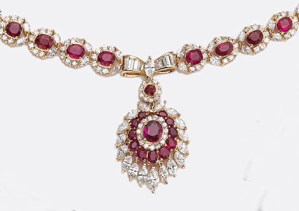 Appraisal: A ruby diamond and eighteen karat gold necklace designed with