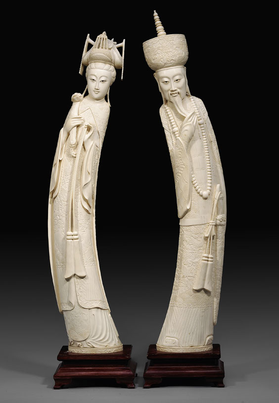 Appraisal: PAIR IVORY EMPEROR AND EMPRESS Pair tall finely carved Chinese