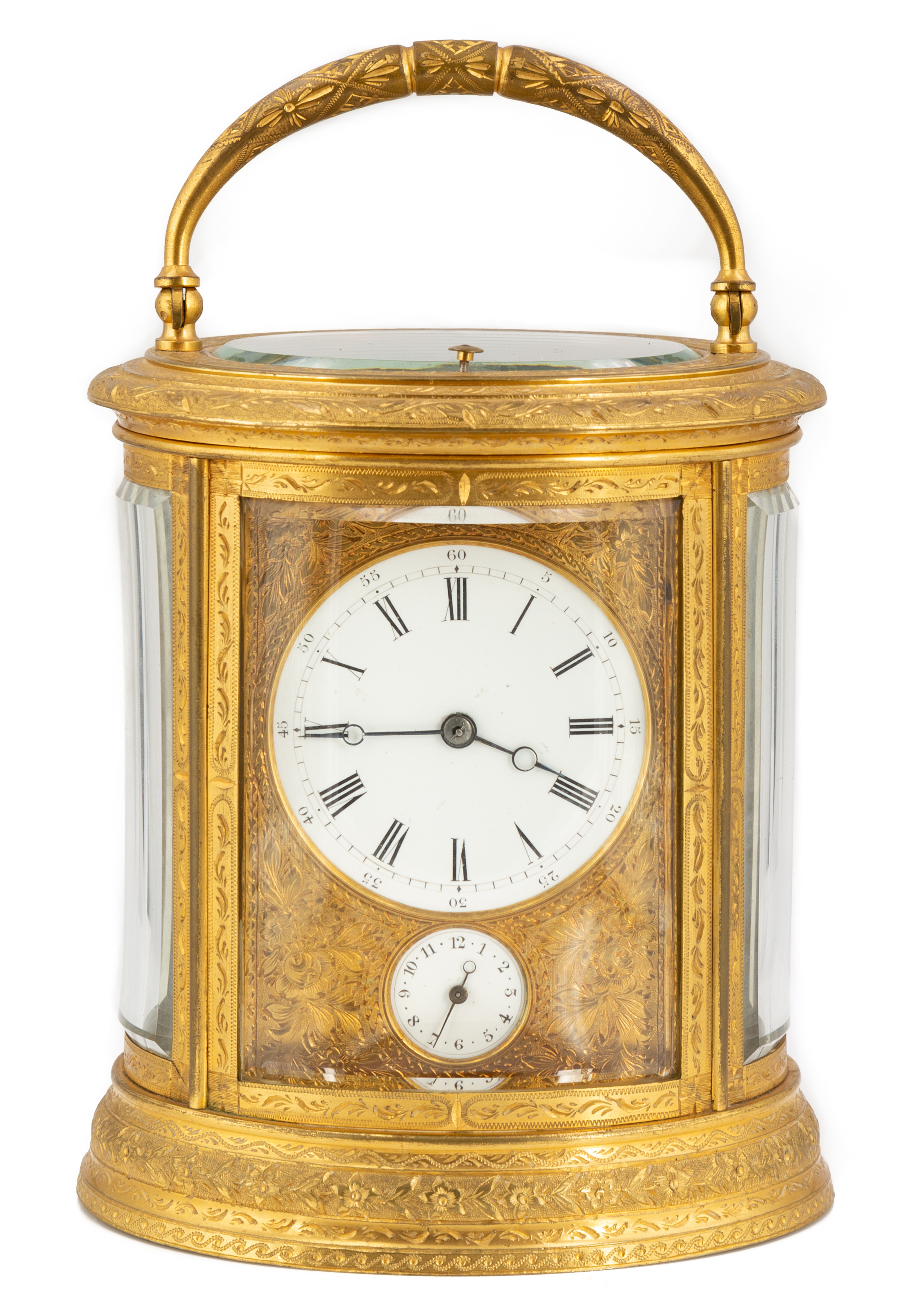 Appraisal: DROCOURT PARIS CARRIAGE CLOCK th century gilt bronze and crystal