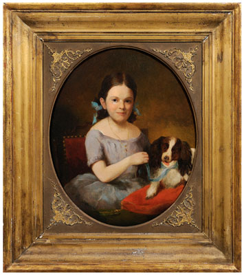 Appraisal: American School portrait young girl with spaniel unsigned oil on