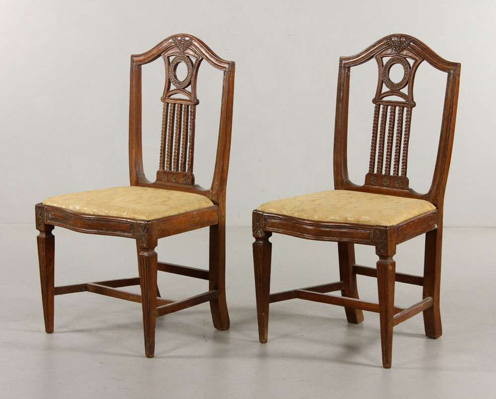 Appraisal: - Pr th C French Walnut Side Chairs Pair of