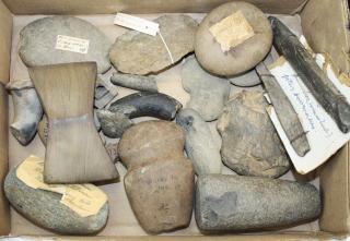 Appraisal: North American Native American lithic pottery pcs incl axe head