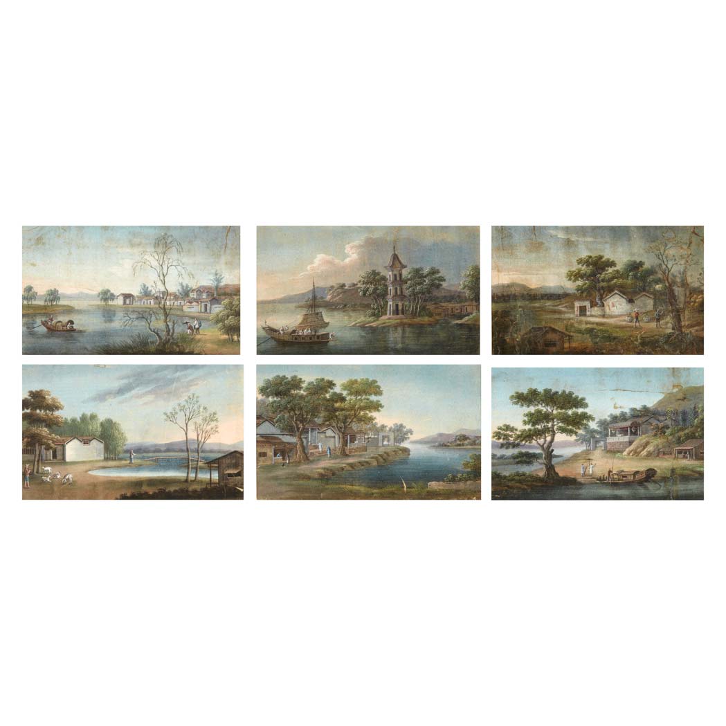 Appraisal: China Trade School th Century Figures in landscapes Set of