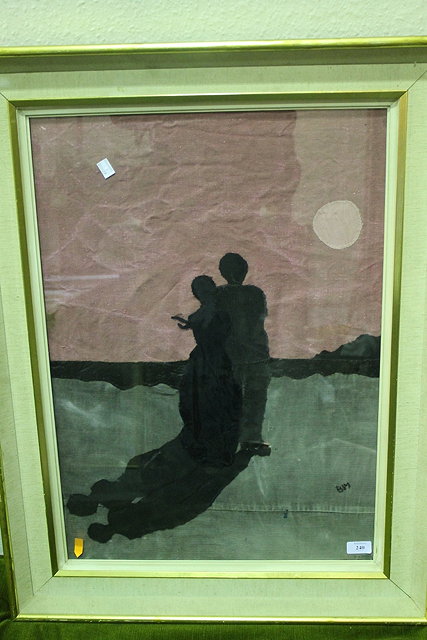 Appraisal: th Century SchoolFigures under moonlight signed BIM fabric work cm