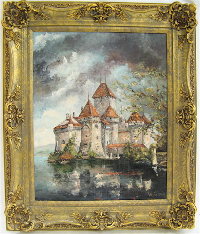 Appraisal: WILLY GISIN OIL ON MASONITE Swiss born Landscape with castle