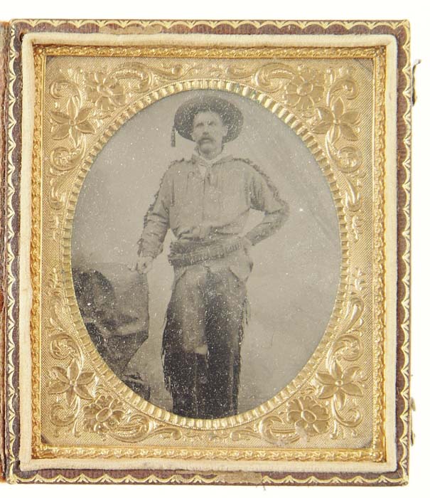 Appraisal: CASED TINTYPE OF A WESTERN FIGURE Young gentleman with a