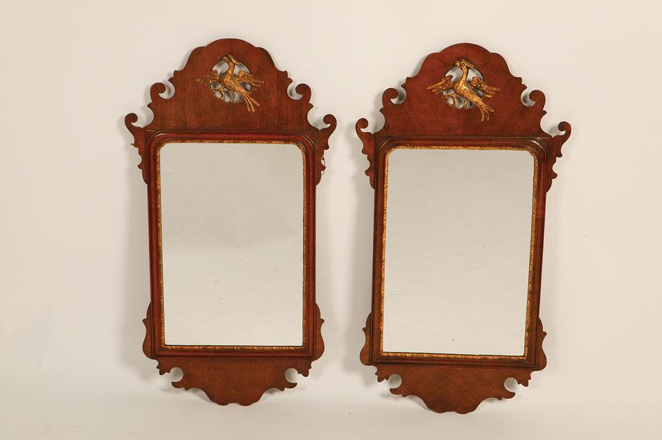 Appraisal: A PAIR OF GEORGE III STYLE WALNUT FRAMED WALL MIRRORS