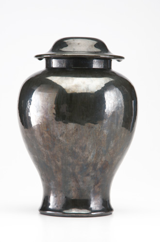 Appraisal: FULPER Temple jar covered in Mirrored Black glaze Light abrasion