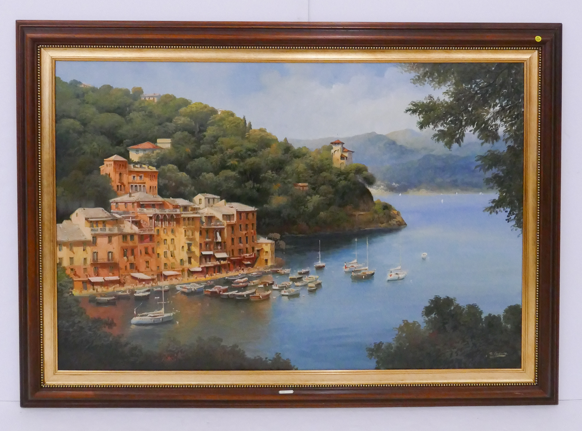 Appraisal: Sergio Cozzuol 'Italian Coast' Large Oil on Canvas Gallery Framed-