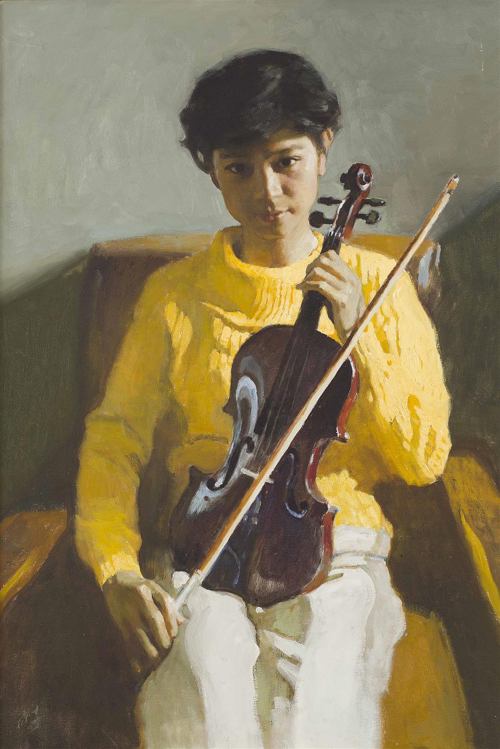 Appraisal: CHEN YANNING B YOUNG GIRL WITH VIOLIN oil on canvas