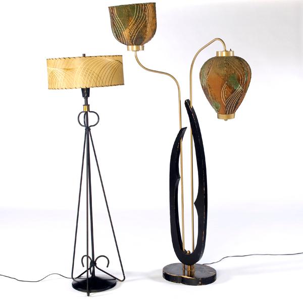 Appraisal: MODERN Floor lamps with wire and wood each with laced