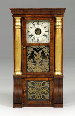 Appraisal: Classical shelf clock rosewood veneer hand-painted metal face flanked by