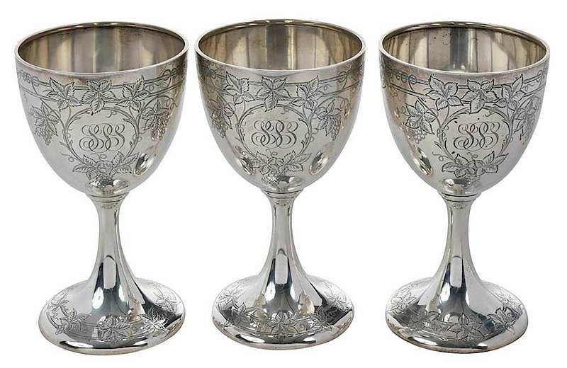 Appraisal: Graff Washbourne Dunn Sterling Goblets American th century goblet form