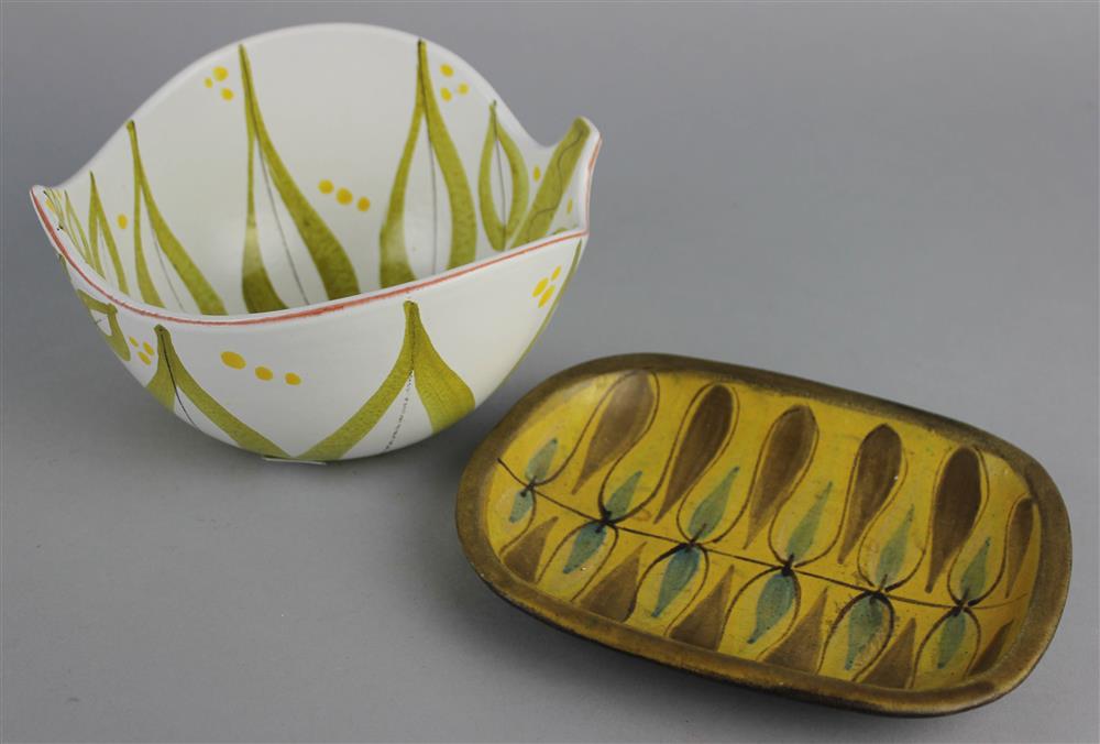 Appraisal: STIG LINDBERG FOR GUSTAVSBURG FAIENCE LEAF BOWL AND A DYBDAHL