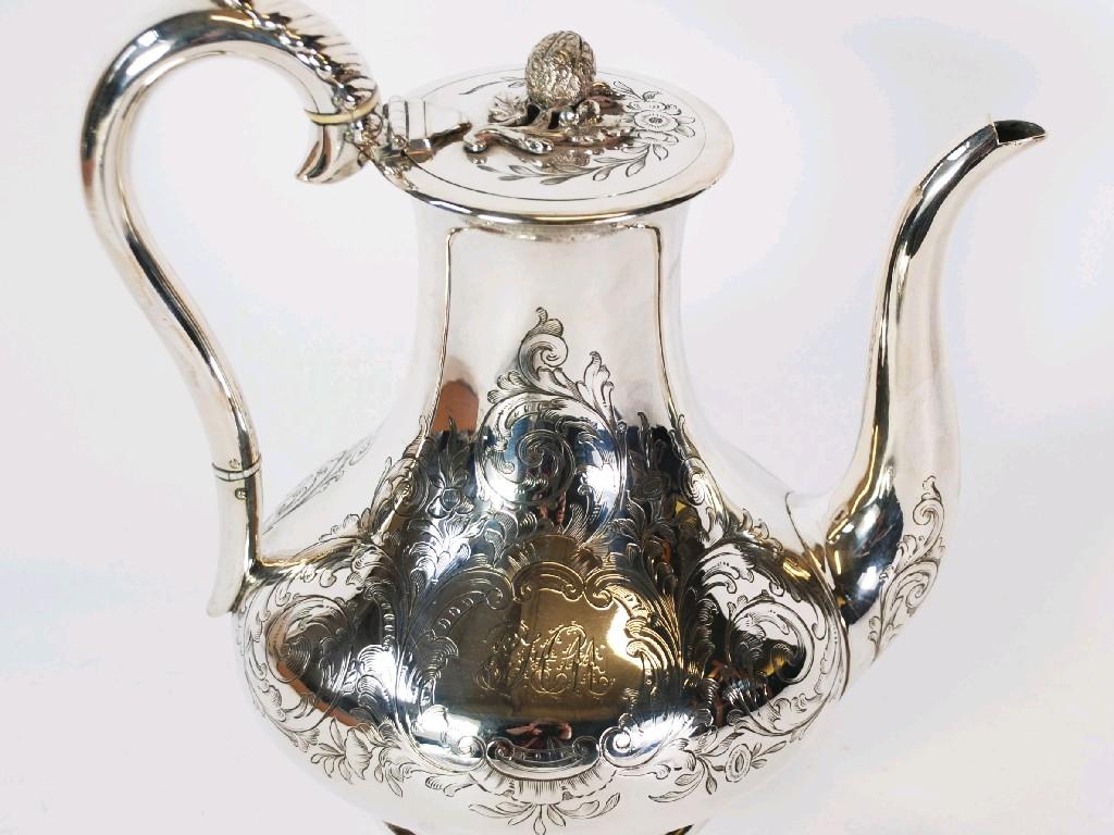 Appraisal: ELKINGTON AND CO VICTORIAN ELECTROPLATED PYRIFORM COFFEE POT WITH BUD