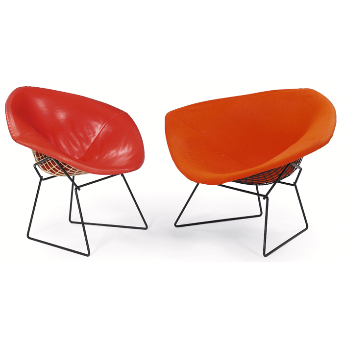 Appraisal: Harry Bertoia Diamond chairs two orange vinyl orange fabric