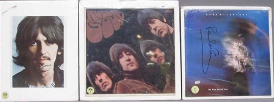 Appraisal: SIGNED BEATLES ALBUM COVERS AND PHOTOGRAPH George Harrison signed color