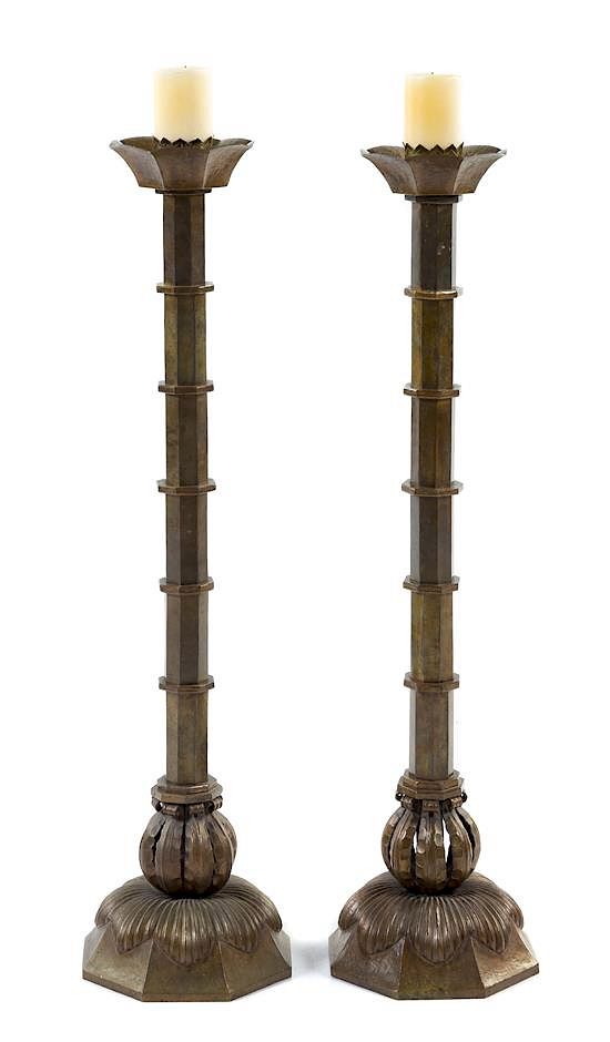 Appraisal: A Pair of Italian Bronze Pricket Sticks Height inches A