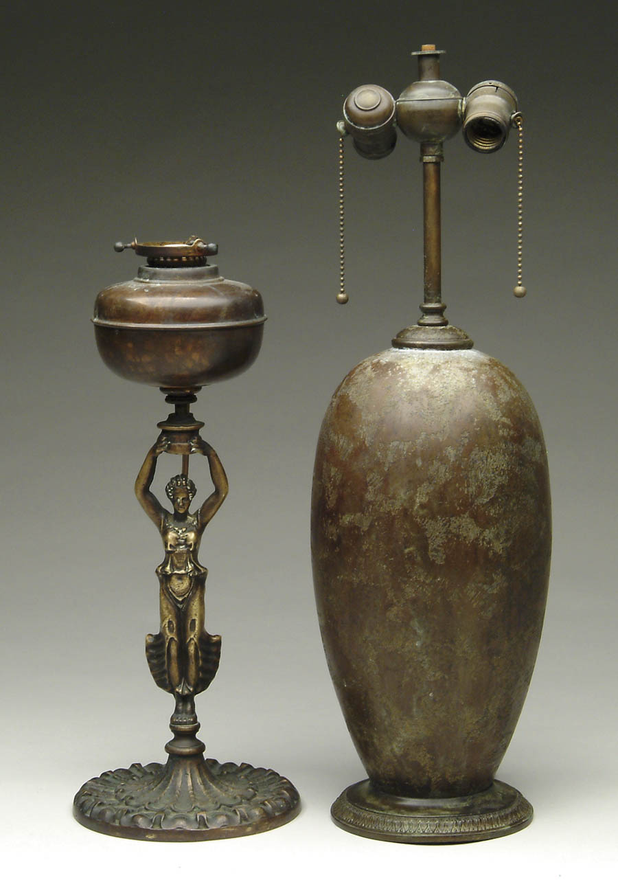 Appraisal: TWO LAMP BASES Simple lamp base has bulbous body with