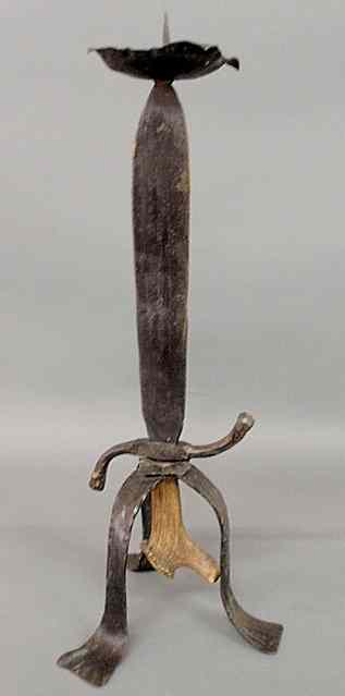 Appraisal: Unusual wrought iron sword-form pricket stick with a stag horn