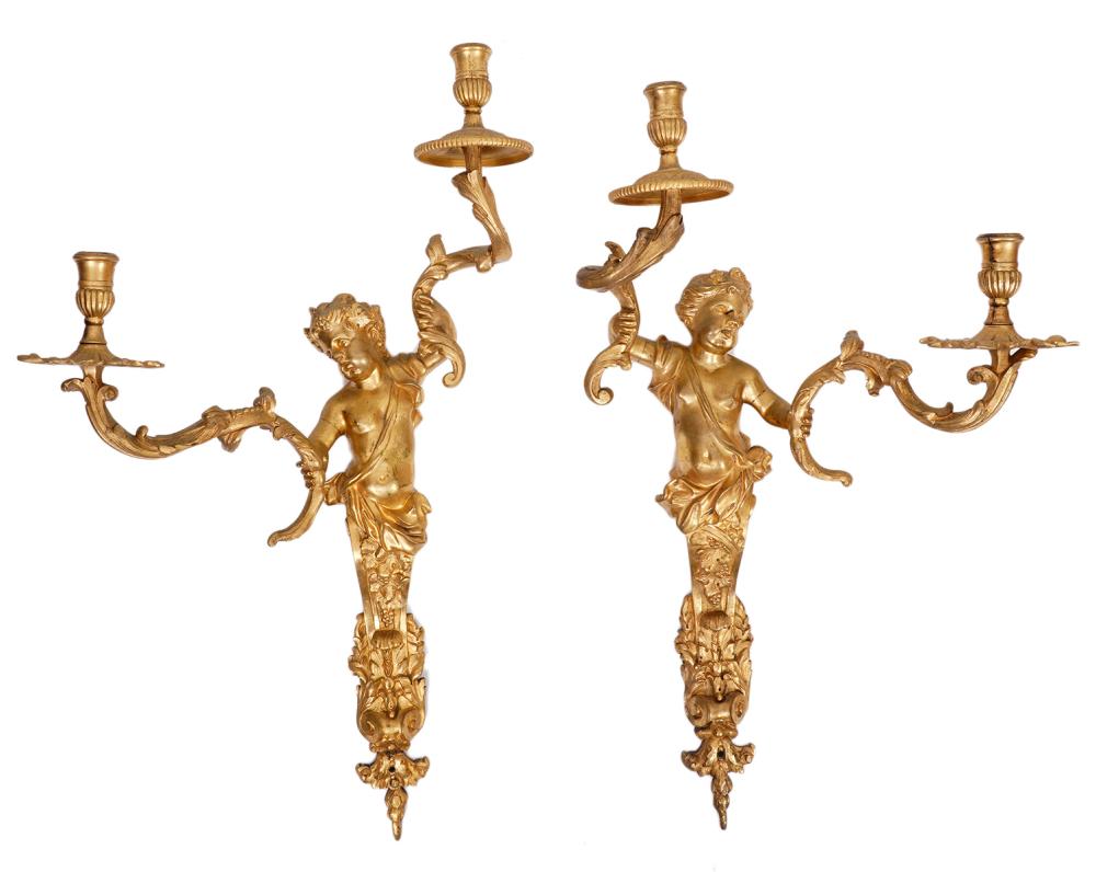 Appraisal: PR TH CT FIGURAL FRENCH DORE BRONZE SCONCESPair of dore