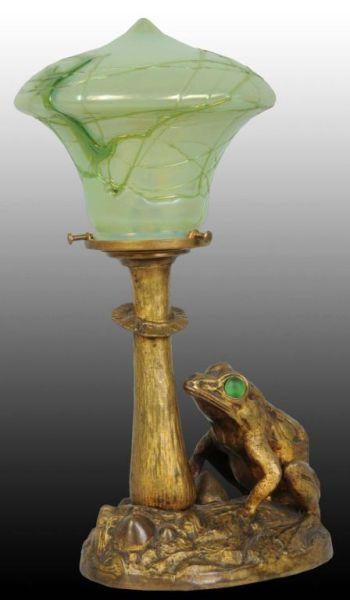 Appraisal: Austrian Bronze Frog and Toadstool Lamp Description Circa Austrian glass