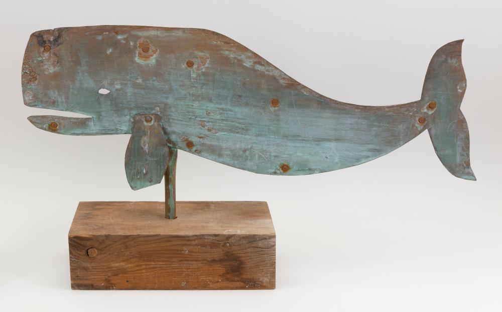 Appraisal: COPPER WHALE WEATHER VANE TOPPER TH CENTURY WHALE HEIGHT LENGTH