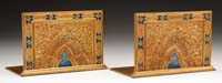 Appraisal: TIFFANY FURNACES BOOKENDS In the Double X pattern with blue