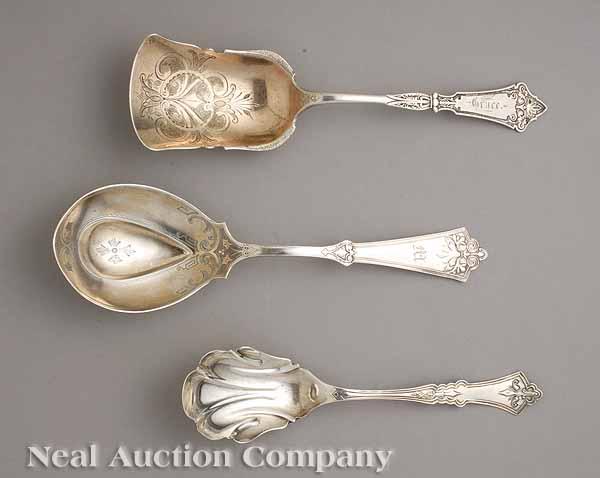 Appraisal: Three American Coin Silver Serving Spoons c in designs similar