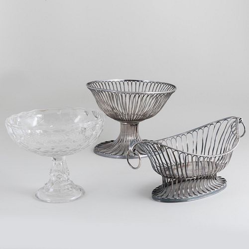 Appraisal: TWO SILVER PLATE BASKETS AND A CUT GLASS FRUIT TAZZAThe