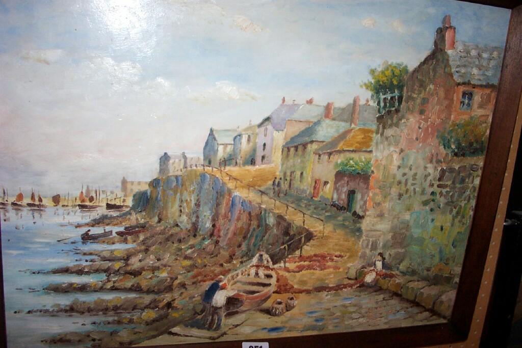 Appraisal: An oil painting on board of a harbour scene possibly