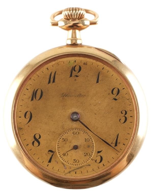 Appraisal: Hamilton jewel pocketwatch with K yellow gold case Serial Case