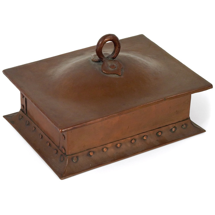 Appraisal: Gustav Stickley cigar box in hammered copper original Spanish cedar