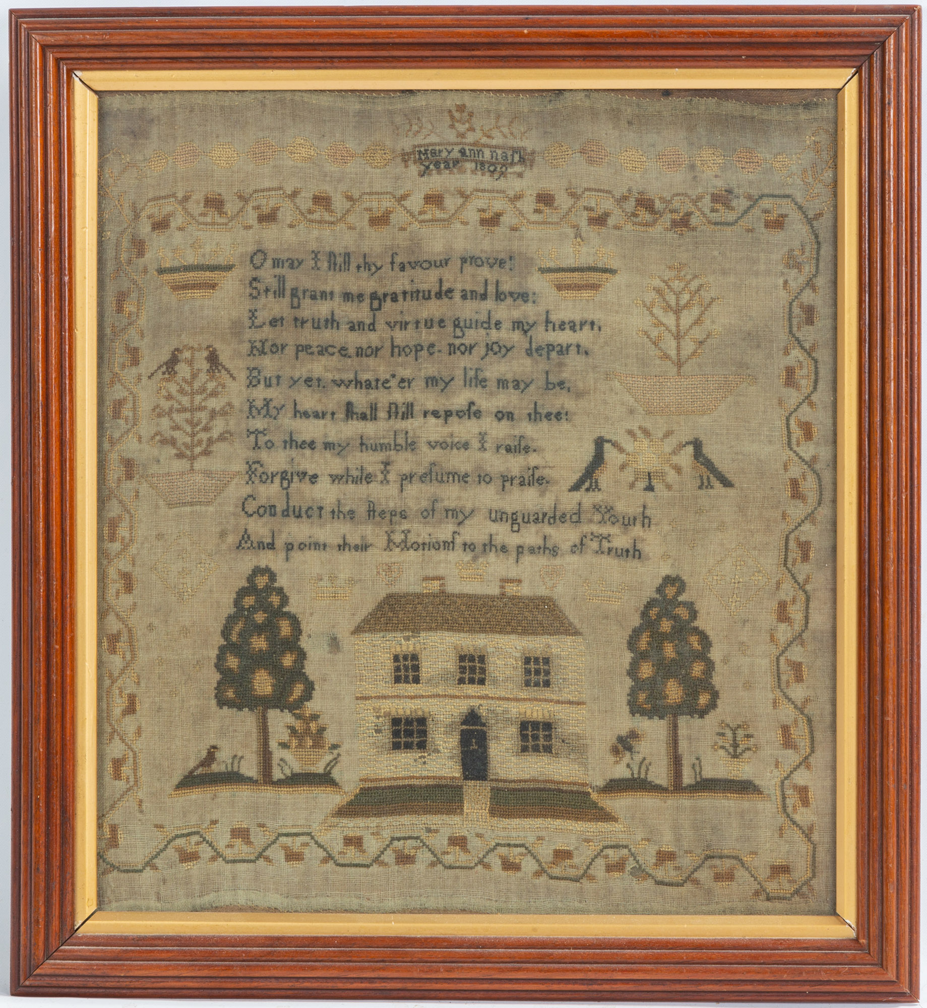 Appraisal: SAMPLER Needlework on silk Mary Ann Narth Year