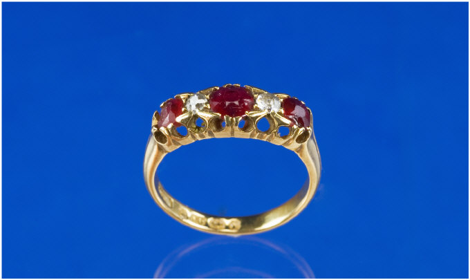 Appraisal: ct Gold Edwardian Ring Set With Red Faceted Stones And