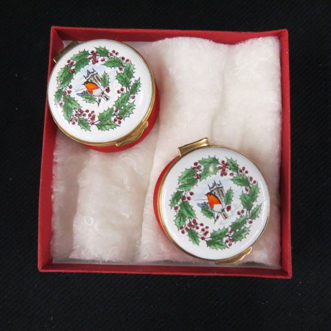 Appraisal: Enameled Christmas Boxes hinged lid diameter