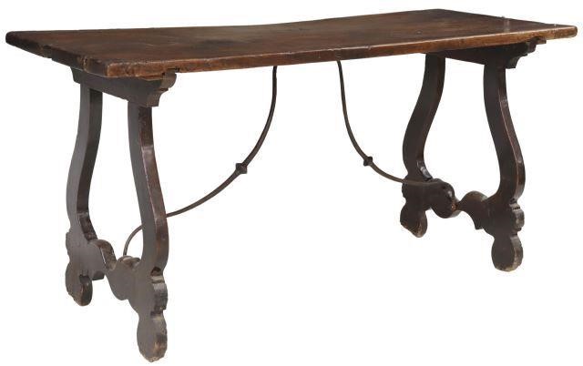 Appraisal: Spanish Baroque style walnut table th c having rectangular top