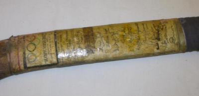 Appraisal: A hockey stick autographed with the names of the Indian