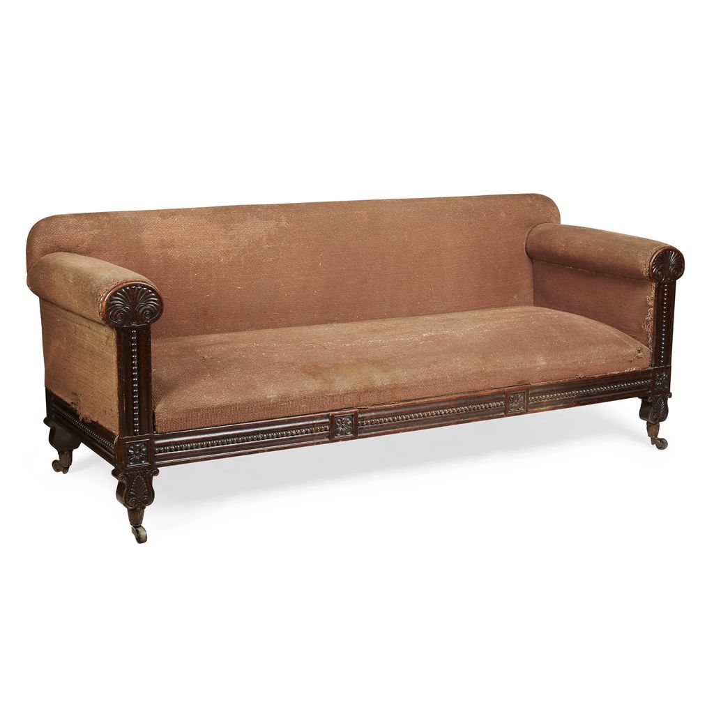 Appraisal: LARGE REGENCY MAHOGANY FRAMED SETTEE CIRCA the straight padded back