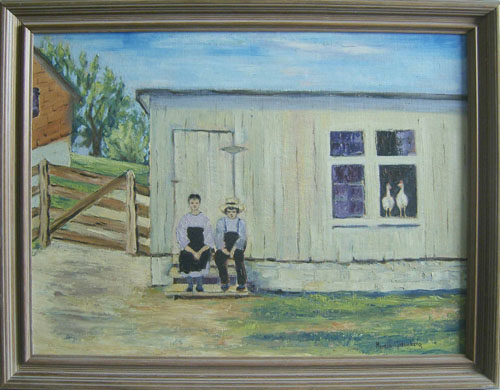 Appraisal: Morris Greenberg oil on board Amish farm scene x