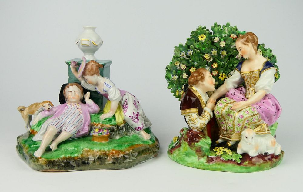 Appraisal: ANTIQUE GERMAN PORCELAIN GROUPINGS One clearly marked Dresden the other