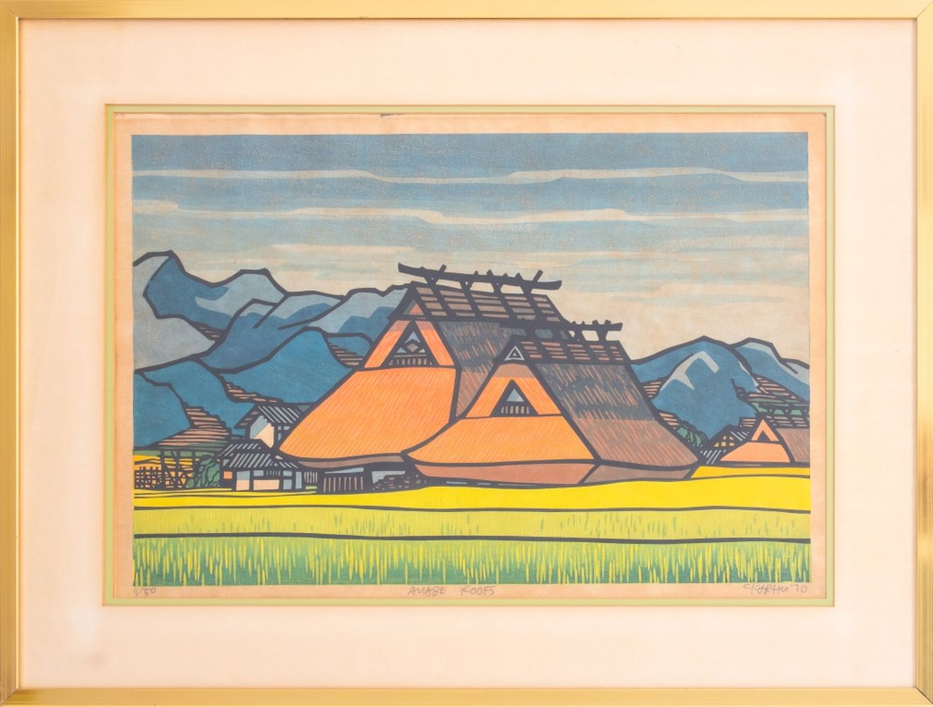 Appraisal: CLIFTON KARHU AYABE ROOFS COLOR WOODCUT Clifton Karhu American -