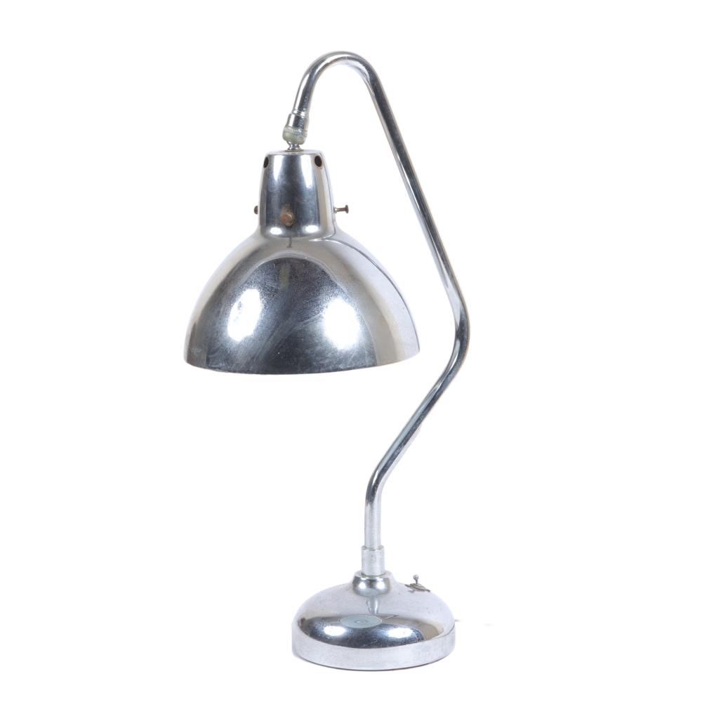 Appraisal: DECO MACHINE AGE INDUSTRIAL BELL SHADE CHROME DESK LAMP H