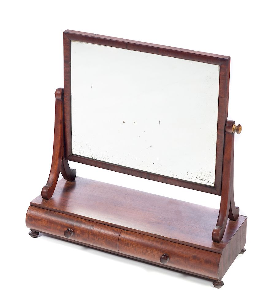 Appraisal: Empire Mahogany Shaving Mirror with Drawers Good condition Please Email