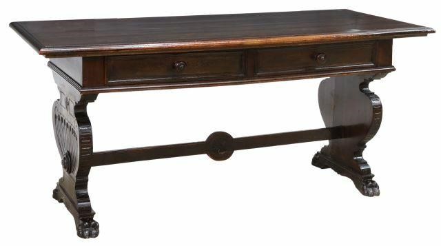 Appraisal: Italian Renaissance Revival carved walnut library table writing desk early